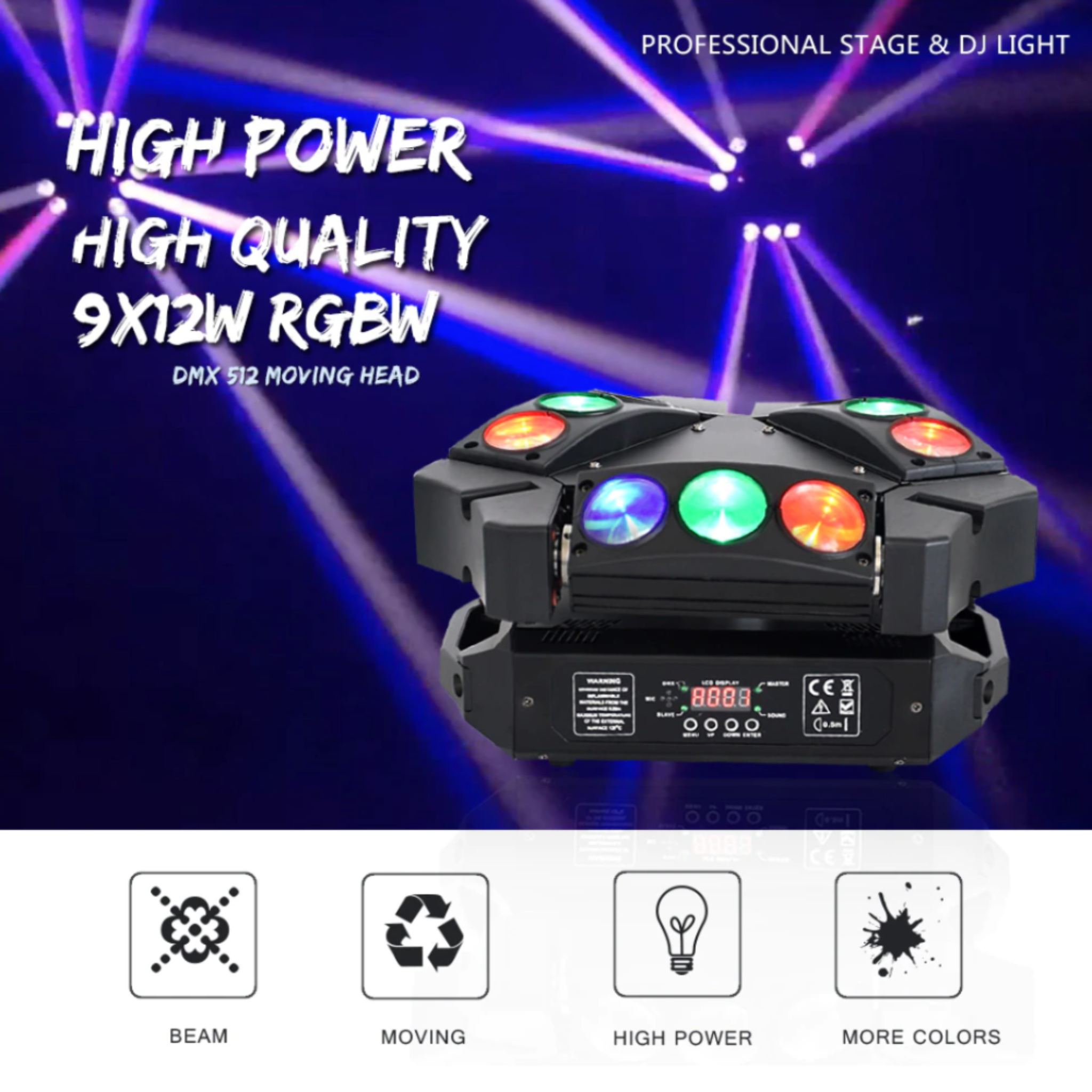 Stage Lights Spider Moving Head Dj Light, 15 CH,Sound Activated DMX 512 ,for Disco,Party,Show,DJ Booth,Wedding
