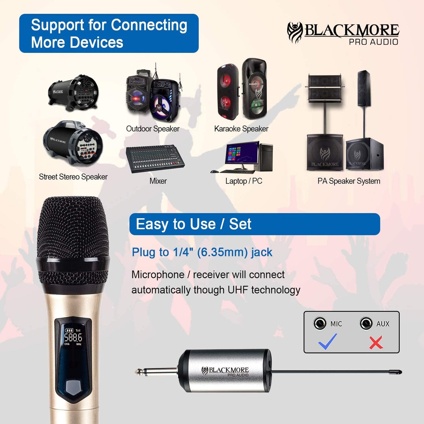 Blackmore Pro Audio BMP-13 UHF Wireless Handheld Dynamic Microphone System
