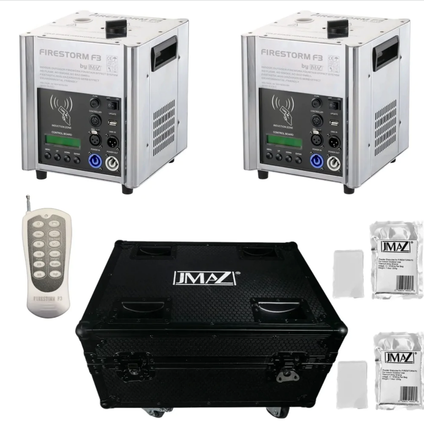 JMaz FireStorm F3 Package - 2x Cold Spark Machines, 2x 200g Powder, 1x Case